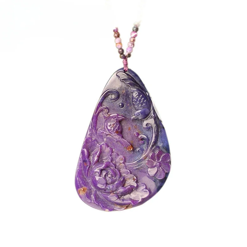 UMQ-Pendentif Sugilite Violette de l'Empereur avec Fleur de Pêche pour Femme, Pendentif Année Annie Rose, Fleur Fleurissante, Collier Johanna Original, Boutique