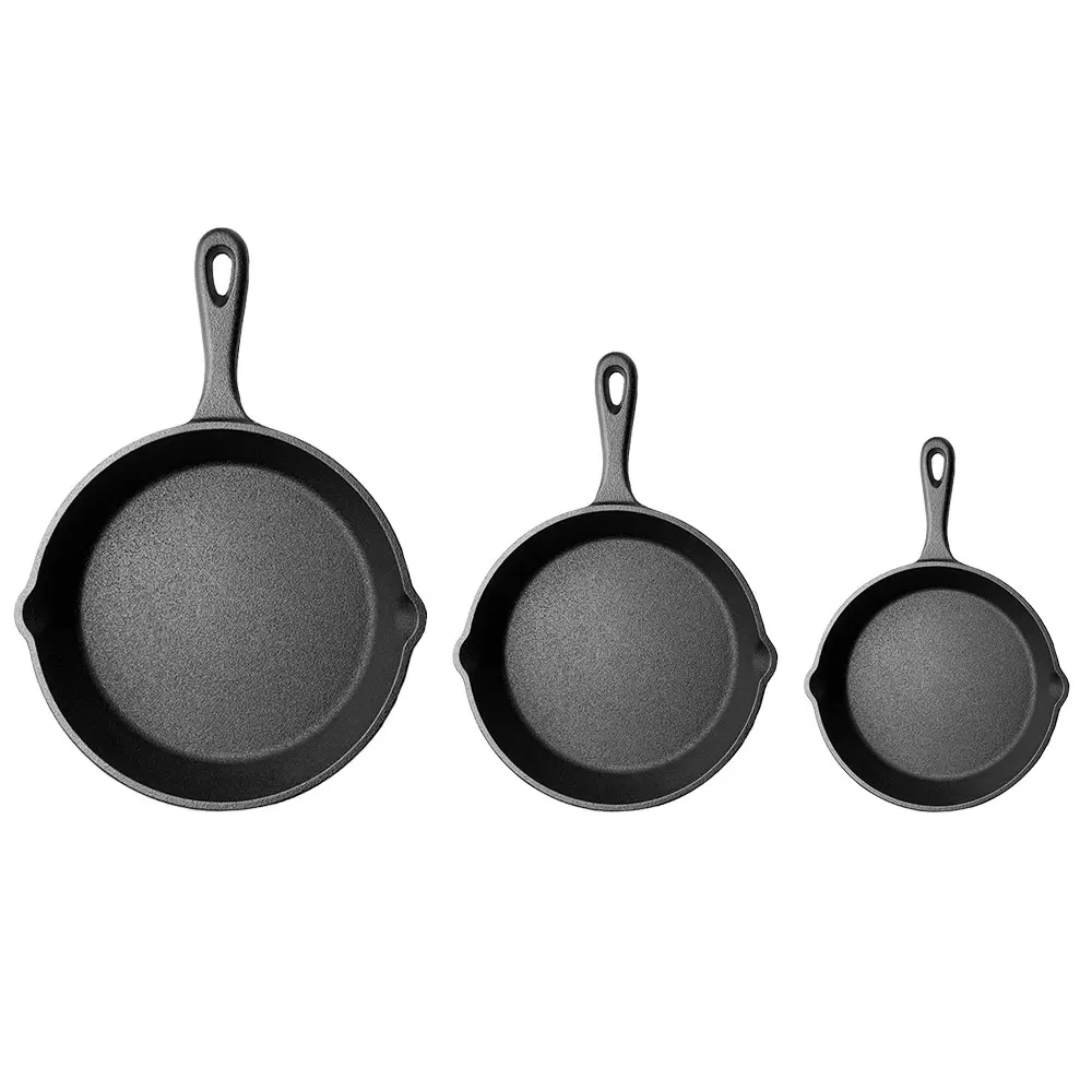 3-teiliges Gusseisen-Pfannenset, Antihaft-Bratpfanne mit Ausgießer, Grillpfanne, Perfekt zum Backen, Küchen-Kochgeschirr für Zuhause – Detail 1