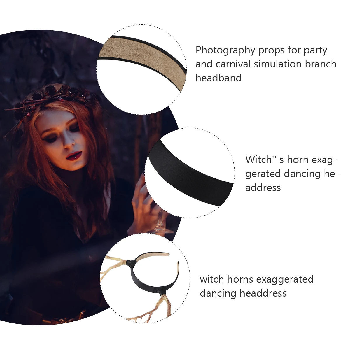 

1pc Witch Horn Hair Hoop Halloween Cosplay Lightweight Comfortable Darkly Style Party Headband s Hairwear Prop Creative Hair