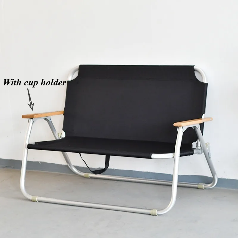Double Outdoor Folding Chair 2 Person Portable Camping Picnic Chair with Backrest Kermit Style for Restaurant Cafe