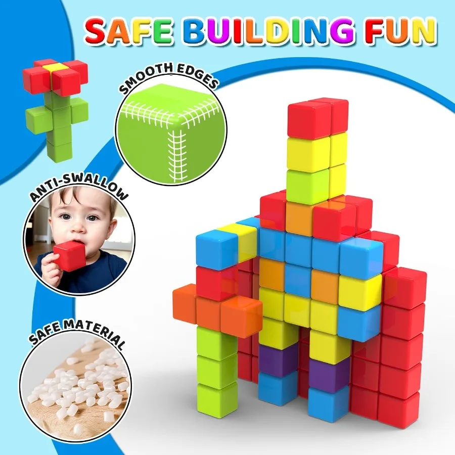 Magnetic Building Blocks 1.65 inch Large Magnetic Stacking Cubes for Toddlers Sensory and Montessori Toys for Boys and Girls 1