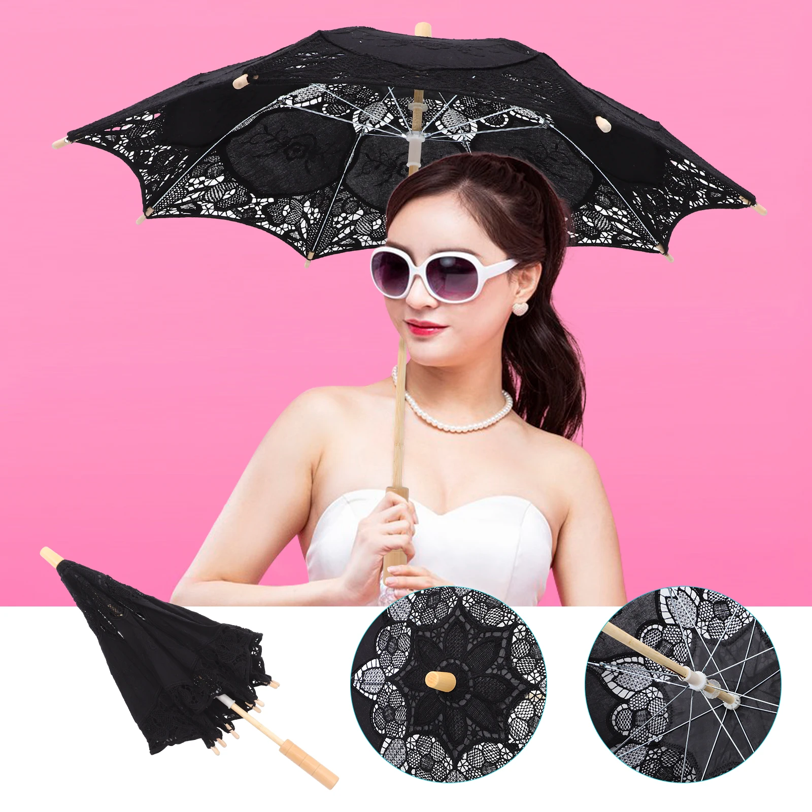 

Lace Umbrella 51205-38 Large White Cotton Parasol for Photography Props Wedding Decorative Flower Shaped Umbrella Girls Dancing