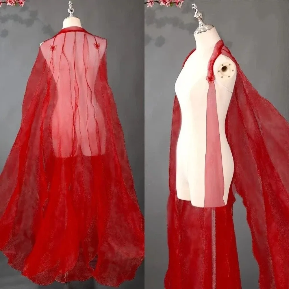 

Organza Ancient-style Cloak with Shoulder Strap Dance Costume Party Long Shawl Chinese Style Fairy Dance Wear Flowy Cape