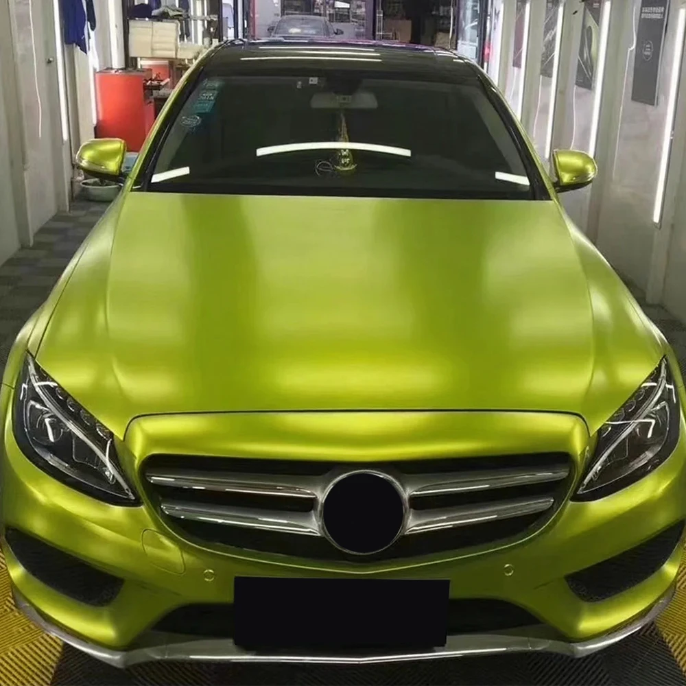 Matte Metallic Lemon Green Car Sticker Bubble Free Wrapping Vinyl Film PET Auto Body Self Adhesive Sticker Car Accessories