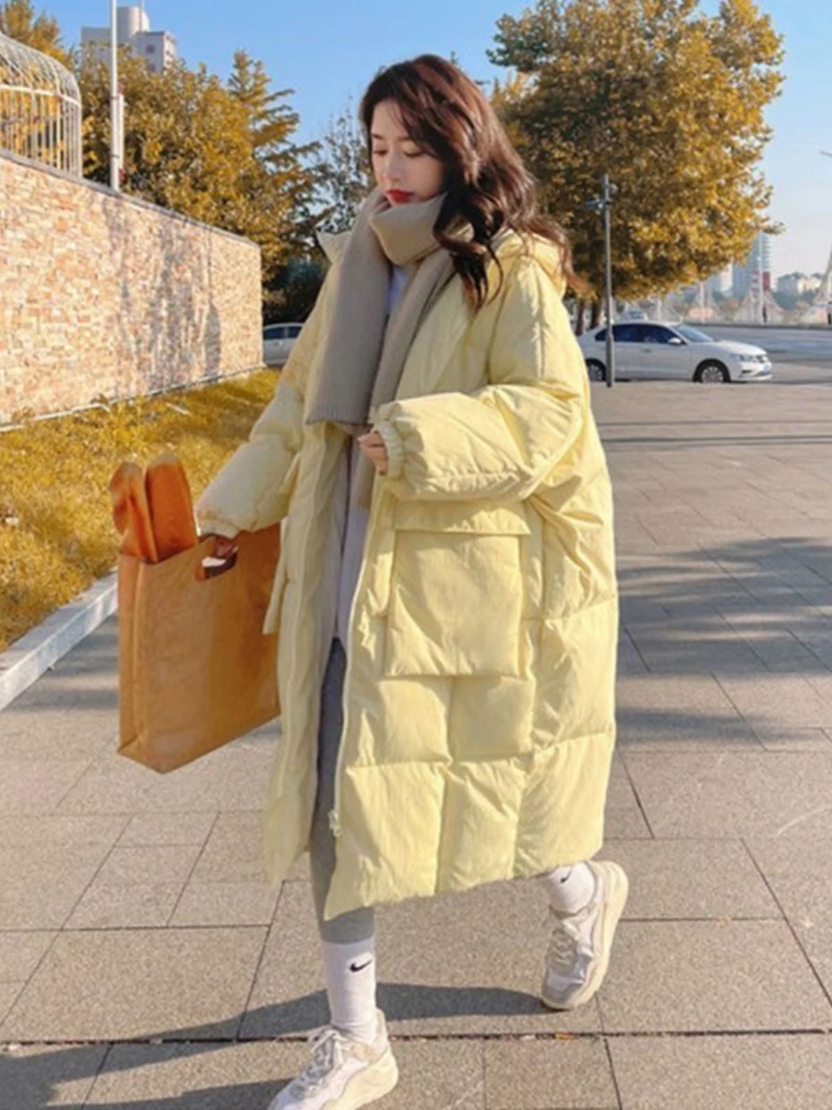 

Warmth-Padded Women's Jaet Yellow Du down Cotton Coat Medium-Length Thiened Sli Outerwear Autumn Season Zipper