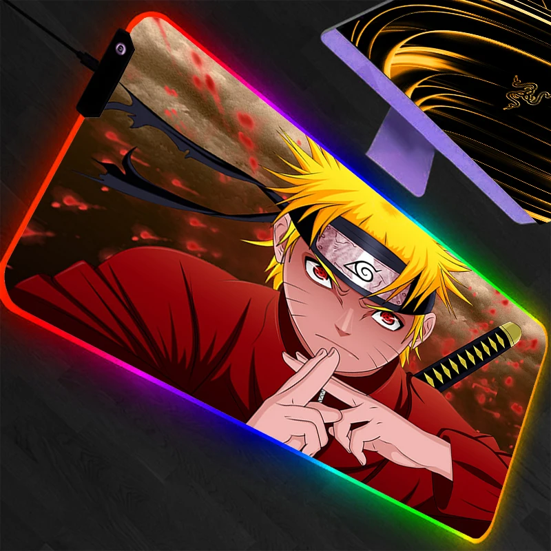 

RGB Mouse Pad Naruto Professional eSports Game Players Speed Lock Edge Rubber Desk LED Mousepad Keyboard Mat Animation