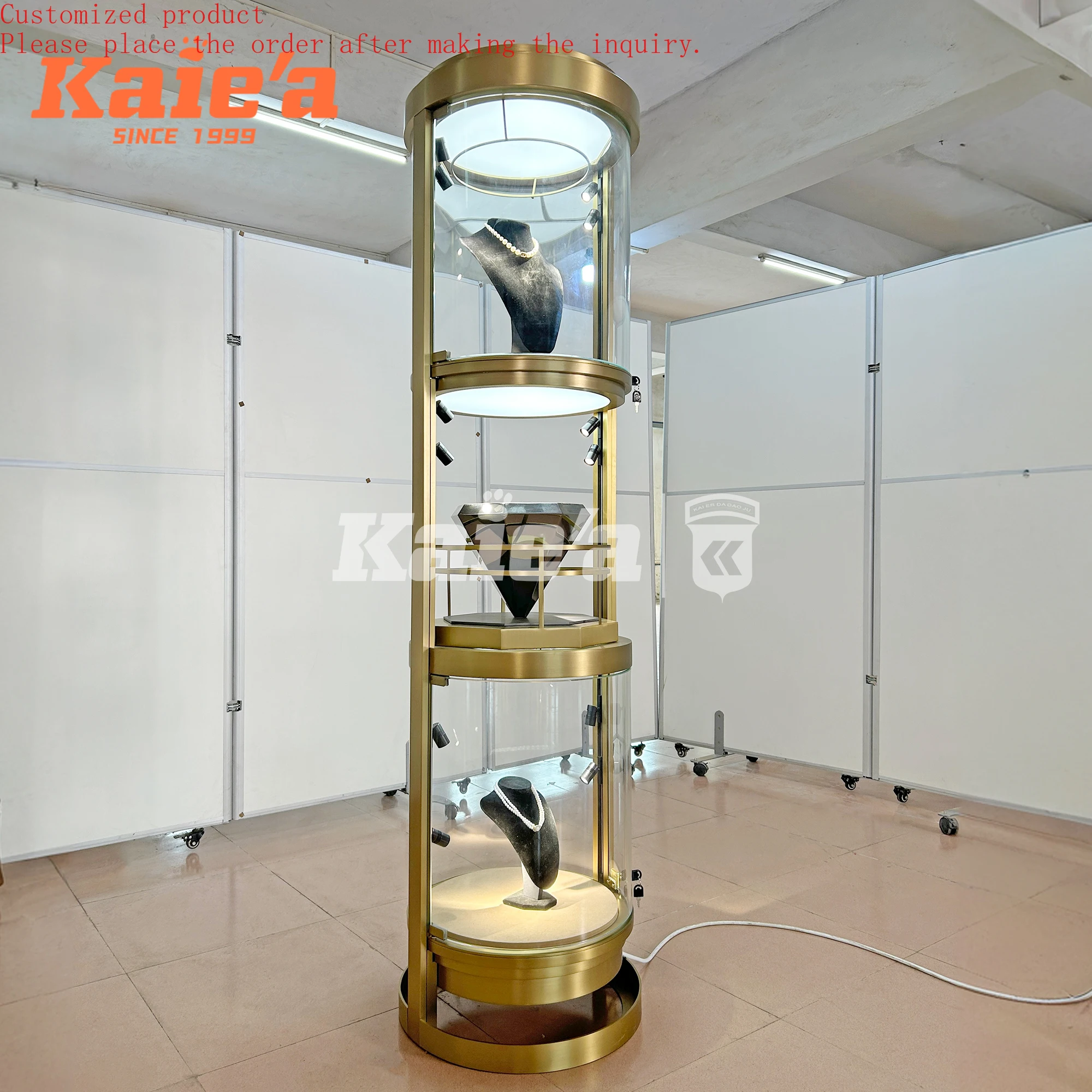 

Luxury Stainless Steel Jewelry Glass Display Showcase Jewellery Retail Shop Counter Tall Showcase