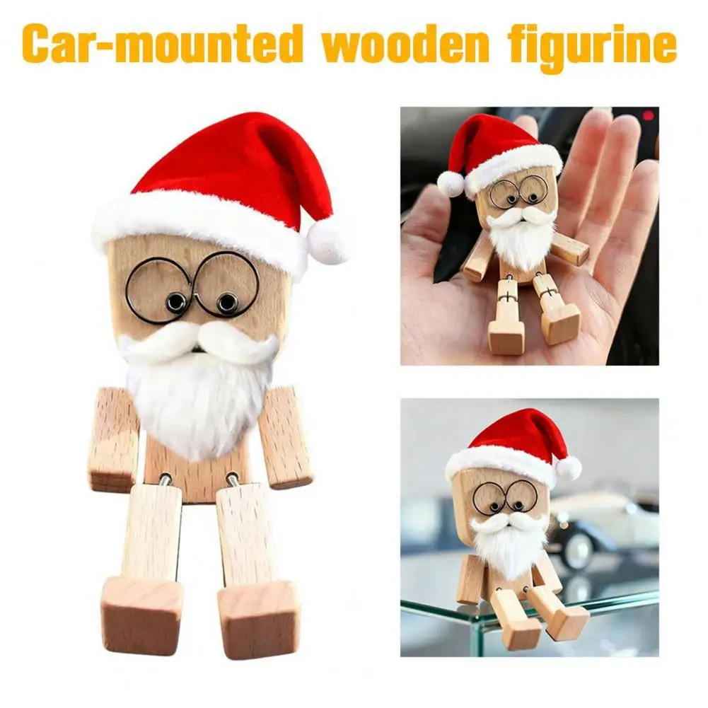 Wooden Design Handmade Christmas Shaking Wooden Man Figurine with 12 Magnetic Expressions for Car Dashboard Desk for Car