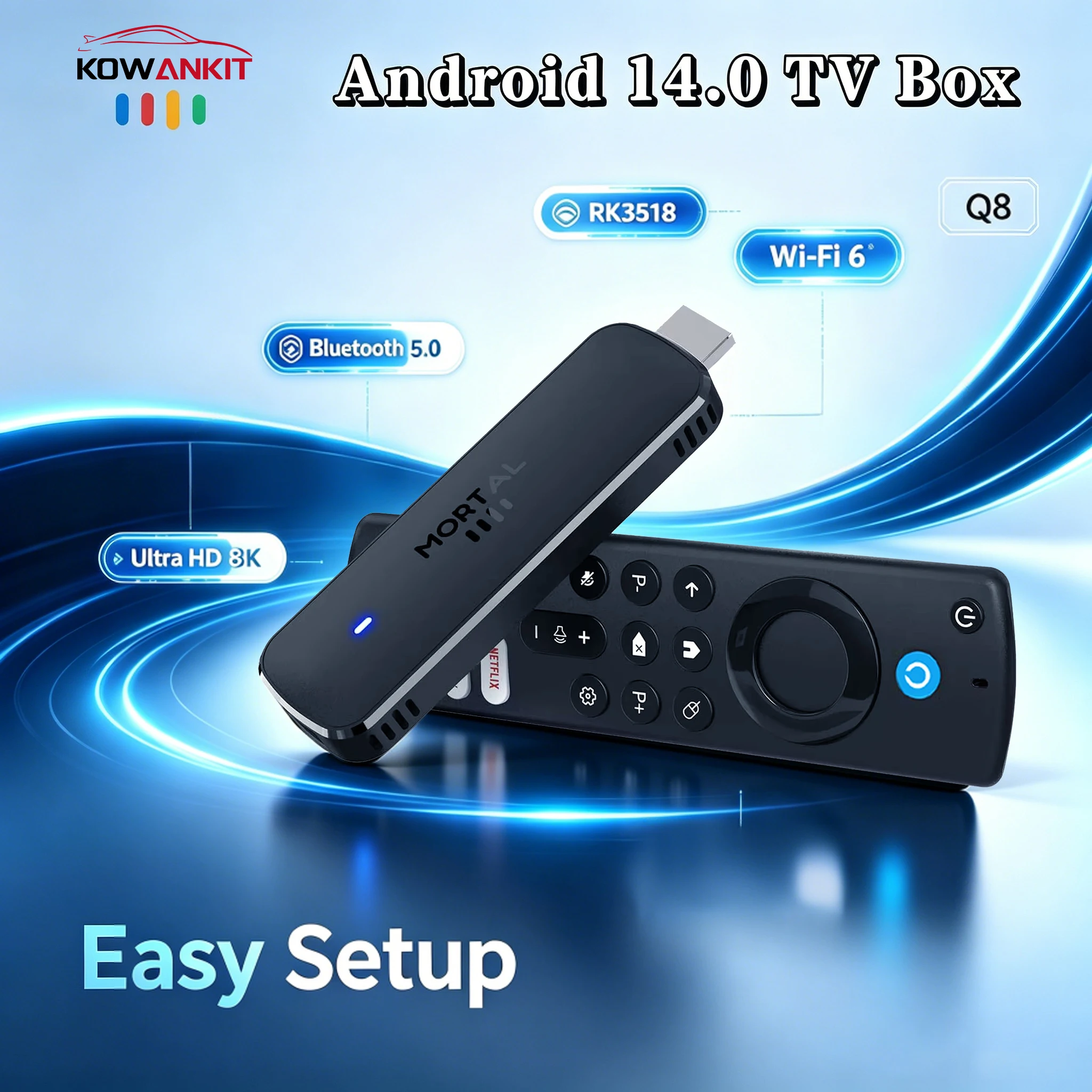 Q8 Smart Android14 TV Stick 8K@60fps WiFi 6 Voice Remote Global Version Rockchip RK3518 Netflix YouTube Live TV Box Factory Dire