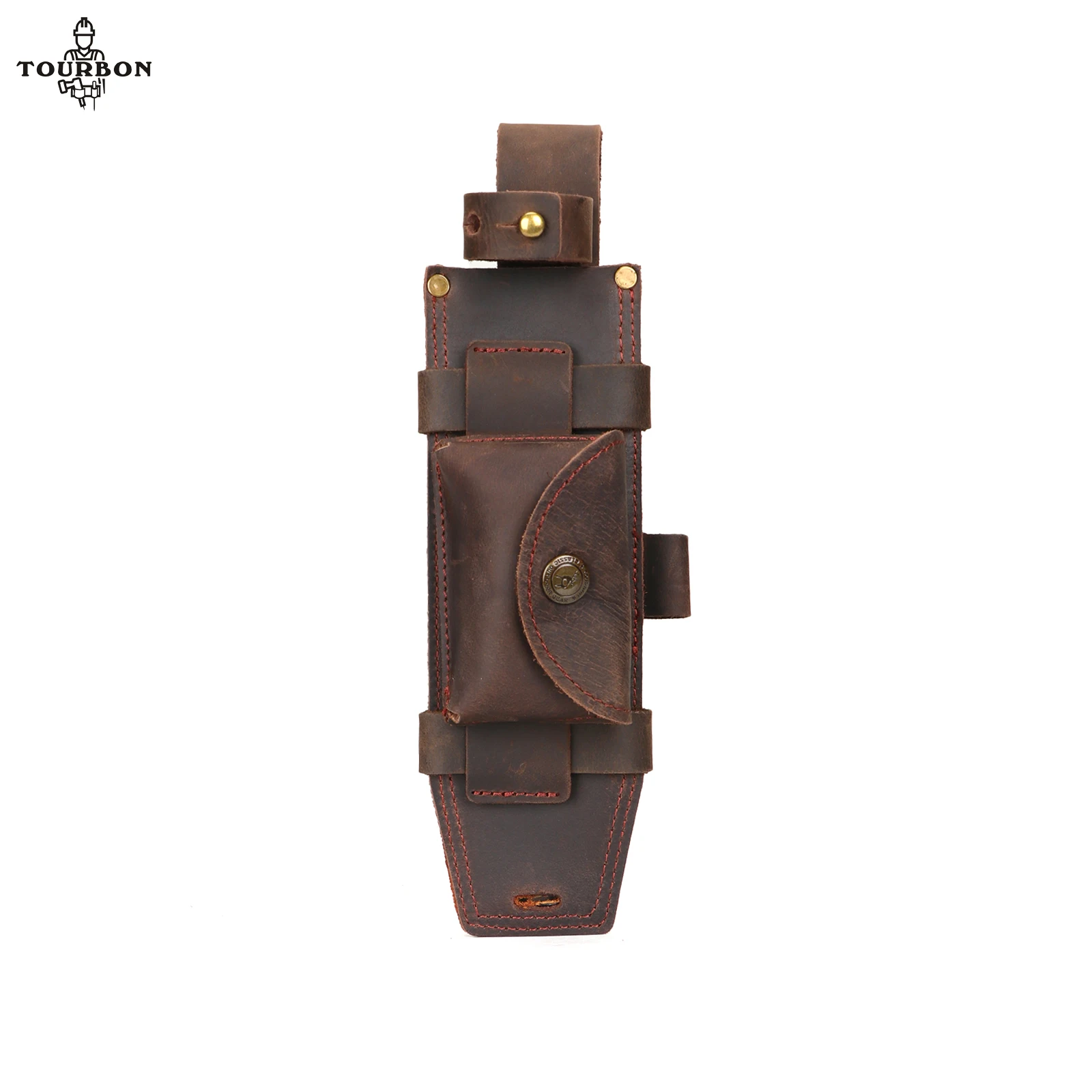 Capa de Bainha de Faca de Lâmina Fixa Multiuso de Couro Tourbon com Slot para Partida de Fogo um Bolso Pequeno para Cinto sem Facas