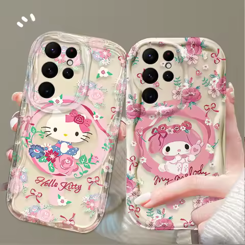 Lovely Hello Kitty Melody Wave Case For Samsung Galaxy S24 Ultra S23 S22 Plus S21 S20 FE A25 A55 A35 A15 A16 A05 A05S A06 Cover