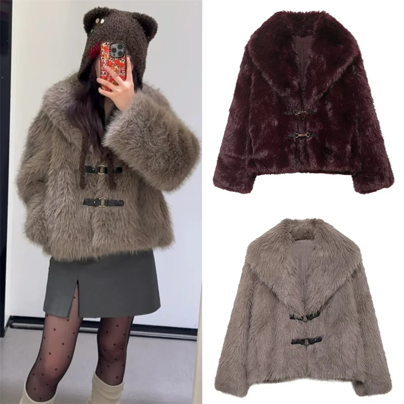 Women's Jacket 2025 Autumn/Winter New Style Solid Color Long Sleeve Faux Fur Effect Short Warm Jacket High-End Fashion Personal