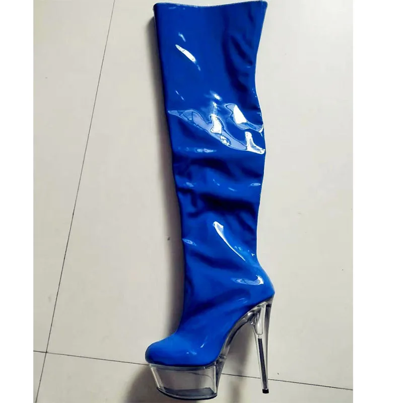 

LAIJIANJINXIA New 15CM/6inches PU Upper Sexy Exotic High Heel Platform Party Women Over The Knee Boots Pole Dance Shoes A032