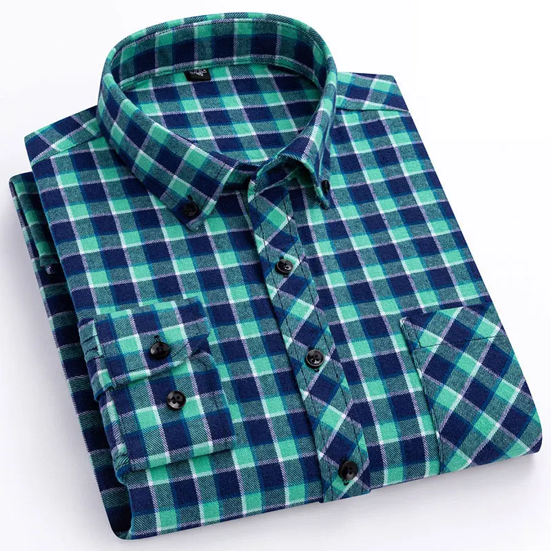 New 8XL plus size men\'s shirt 100% cotton four seasons can wear business casual social ironing fashion classic plaid brushed