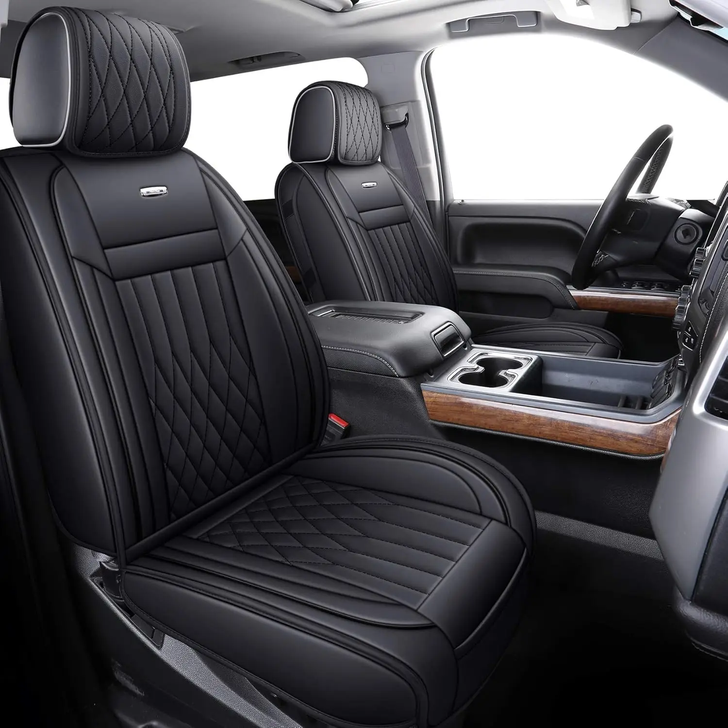 

Pickup Truck Seat Covers, Waterproof Faux Leather, Black Color, Custom Fit for 2007 - 2026