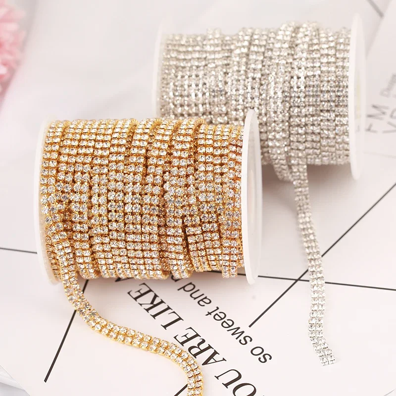 Sew-on Crystal Rhinestone Chain 2rows Sliver Rhinestone Cup Chain Glass Crystal AB Stone Chain Trim For Dress Decoration