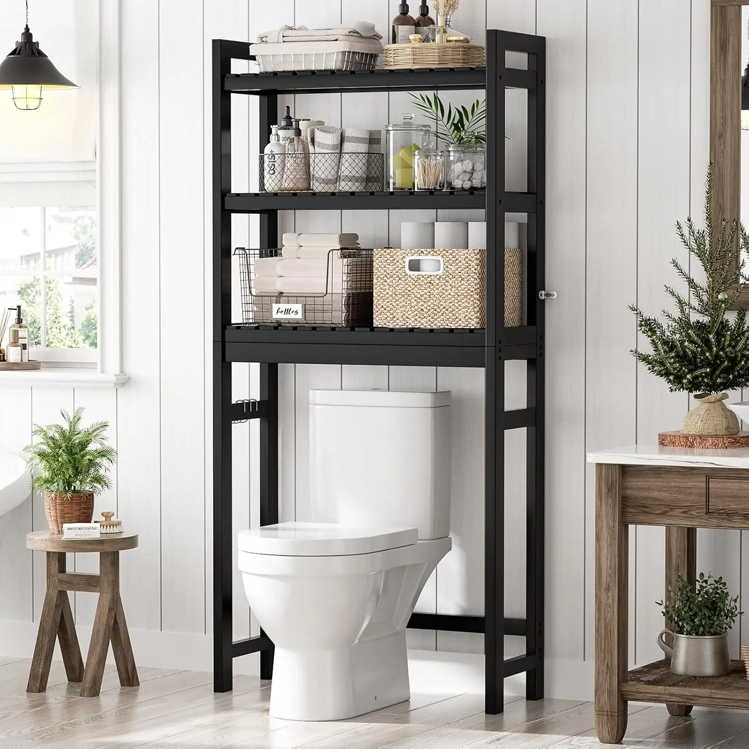 

Bamboo Over The Toilet Storage Shelf, Freestanding Above-Toilet-Storage Rack Organizer Shallow Bathroom Shelves