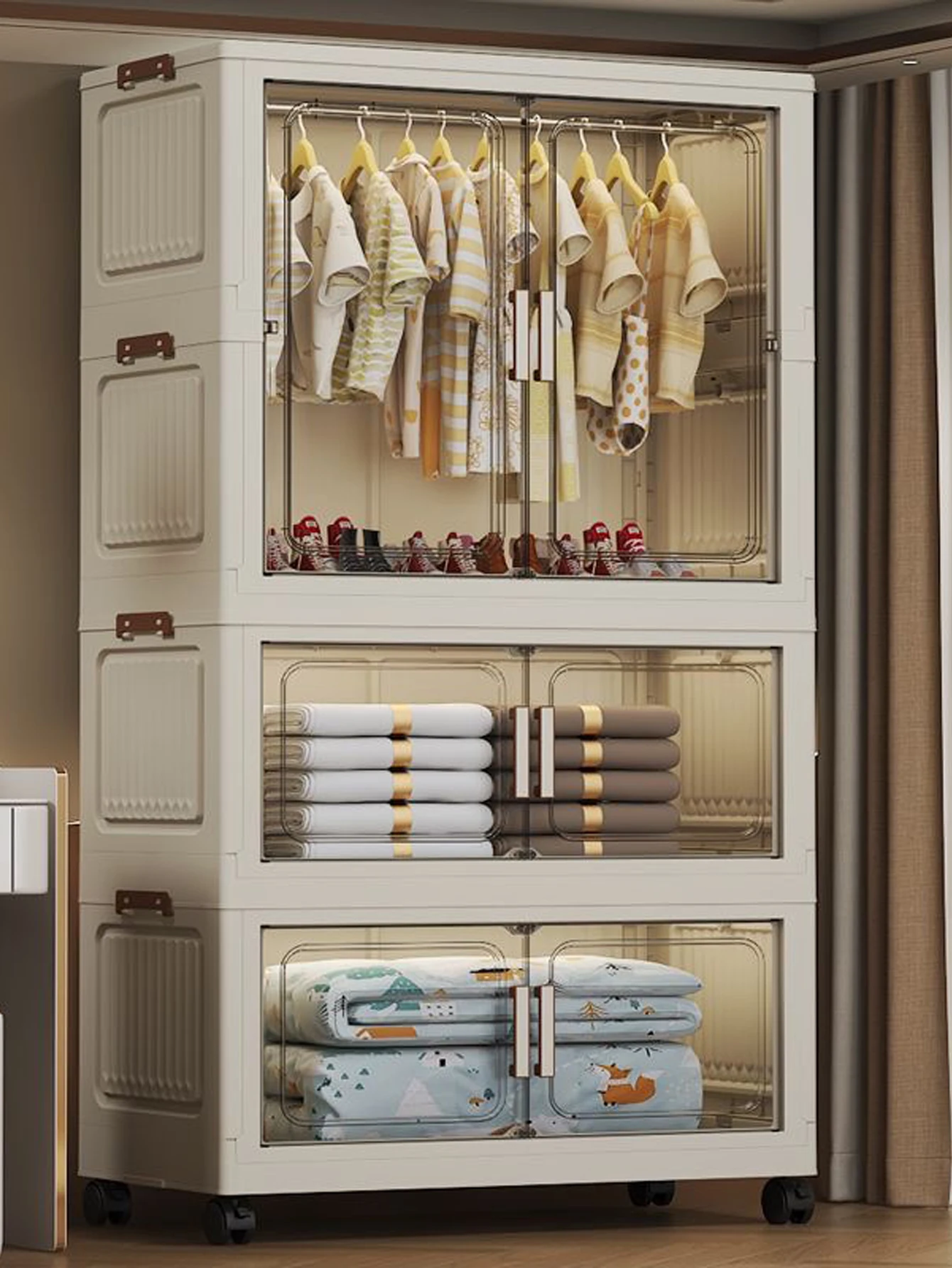 Foldable Storage Cabinet Simple Bedroom Wardrobe Child's Toy and Clothing Storage Cabinet Multi-layer Baby Closet Organizer B