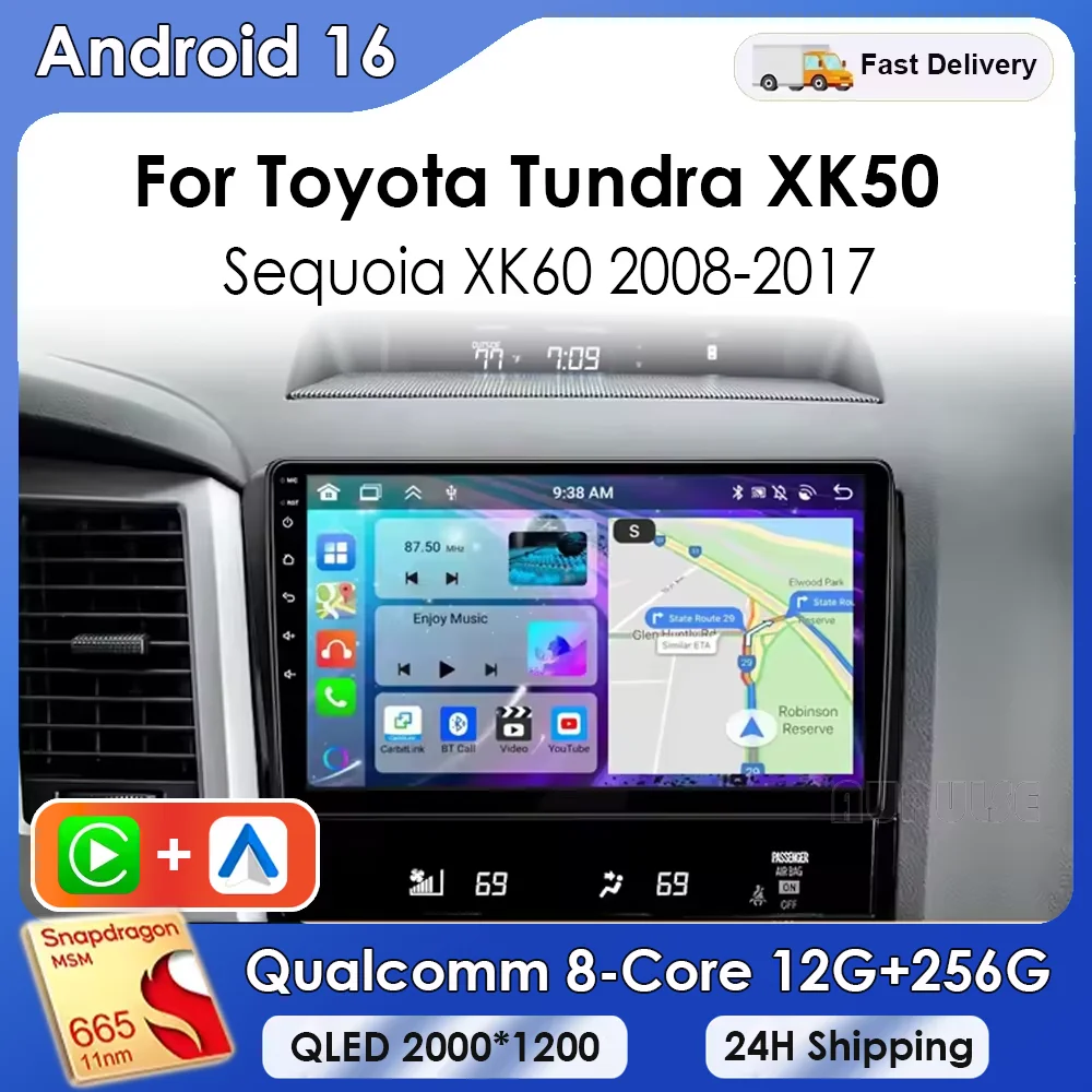 Radio Multimedia con Reproductor de Video, Navegación, Estéreo y GPS para Toyota Tundra XK50 2007-2013 y Sequoia XK60 2008-2017 con Sistema Android 16