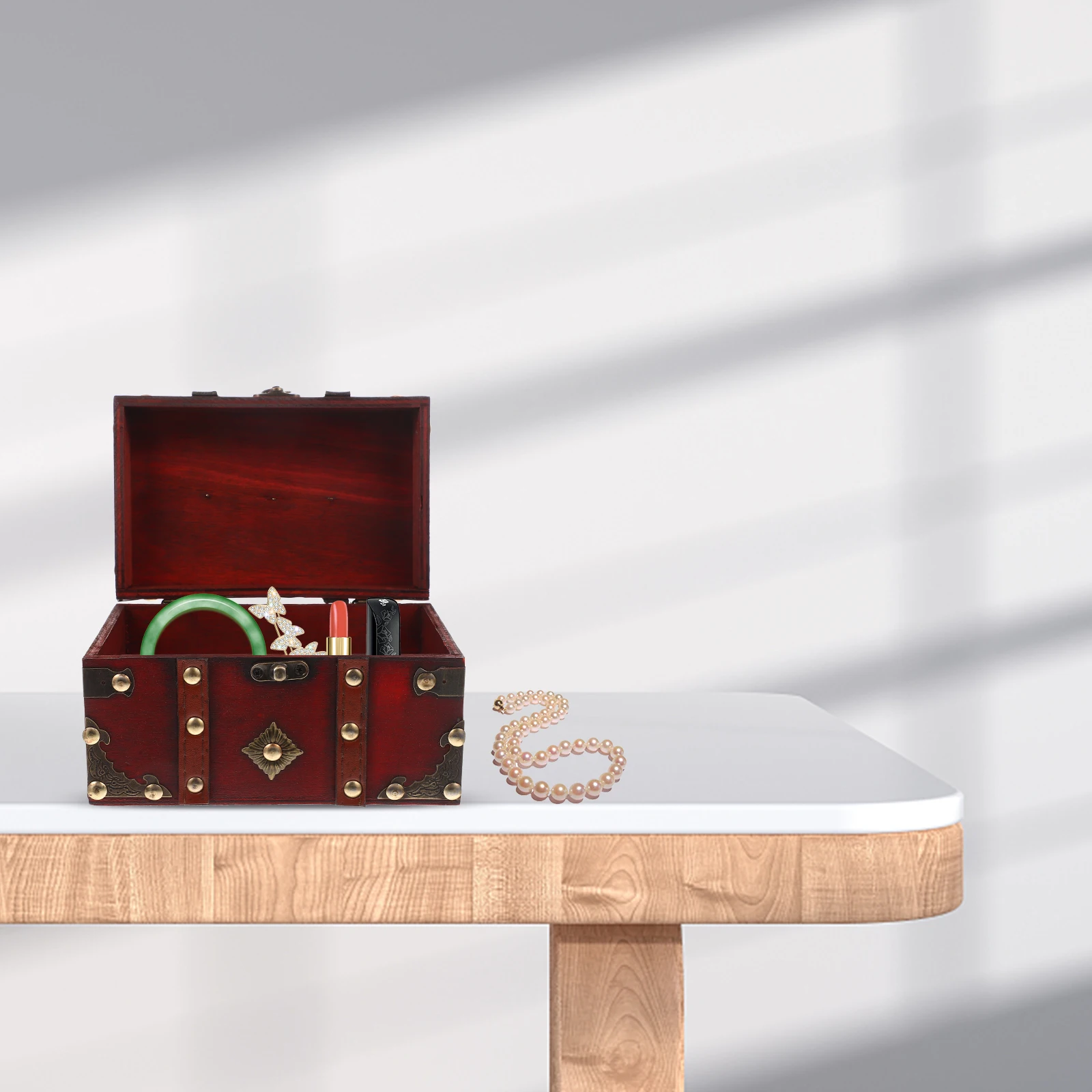 

Wooden Alloy Jewelry Box Vintage Bedroom Decor Necklace Earring ganizer Lockable Storage DustProof ScratchResistant Present Gift