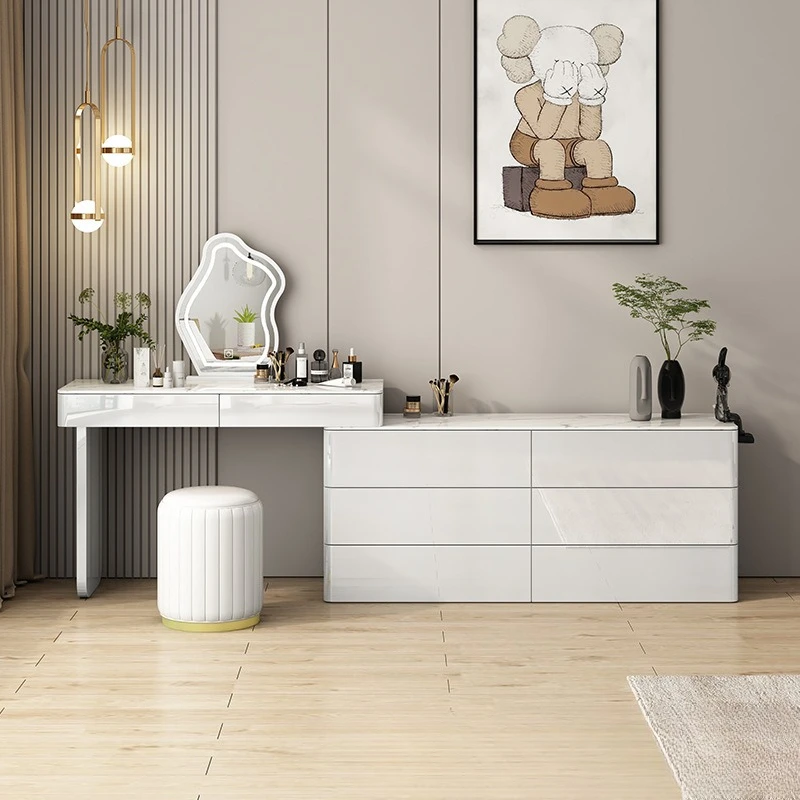 

Dresser bedroom modern simple small apartment master bedroom rock slab makeup table retractable chest dresser integrated table