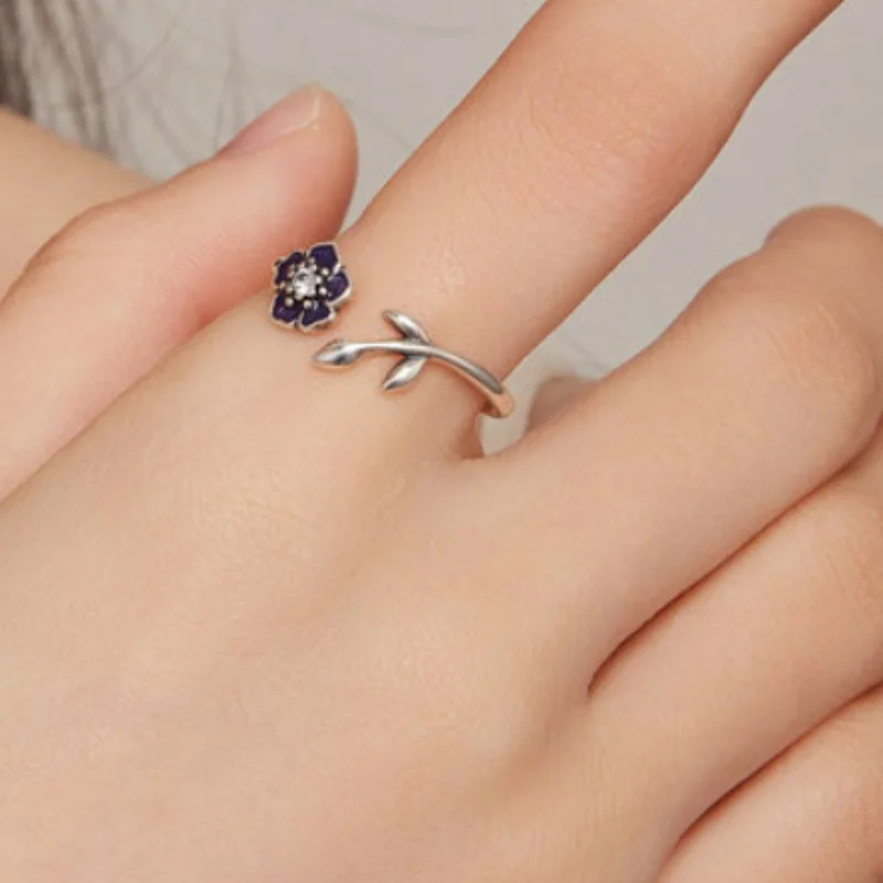 925 Sterling Silver Wrap Ring Retro Flower Design Paved Shining Zirconia Match Daily Outfits Party Accessory Adjustable Ring