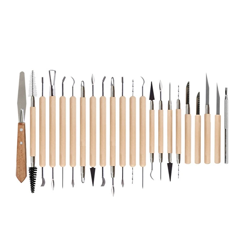 A35Q-45 Pcs Pottery Clay Sculpting Tool Sets For Beginners Professional Art Crafts Wooden Handle Modeling Ceramic Clay Tools