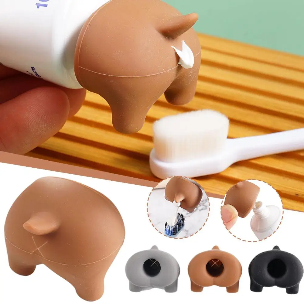 Pooping Dog Butt Toothpaste Topper Squeezer Toothpaste Cap Dispenser Silicone Bathroom Funny Prank Gift