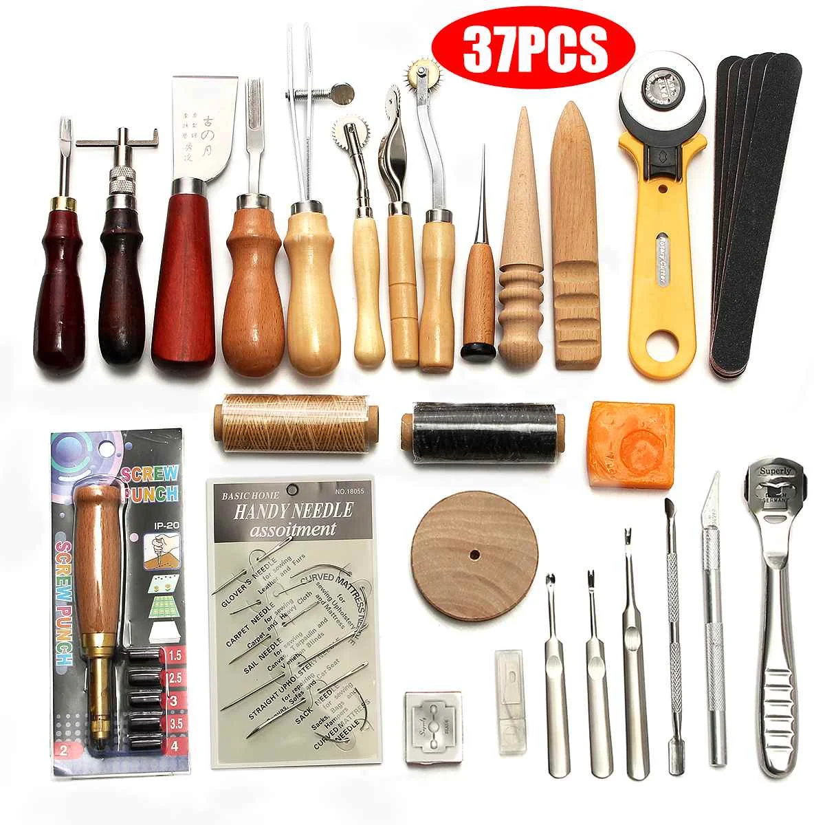 61Pcs Kit di strumenti artigianali in pelle professionale Home cucito a mano cuciture Punch Carving sella da lavoro Leathercraft accessori fai da te