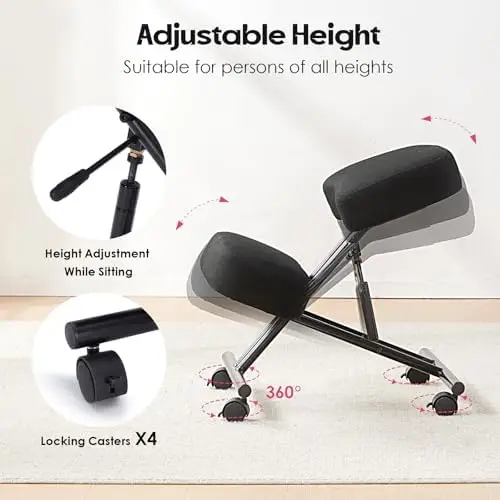Kneeling Chair Linen Ergonomic Home Office Chair Adjustable Height | Improve Posture Chair with Brake Rolling Wheels view 4