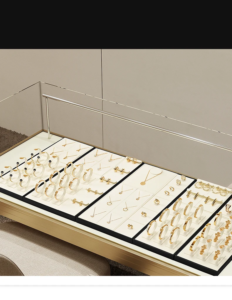 Oirlv Beige Schmuck-Display-Set für Ringe, Ohrringe, Armbänder, Halsketten, Organizer-Tablett aus Leder und Mikrofaser, Ausstellungszubehör für Juweliergeschäfte – Detail 1