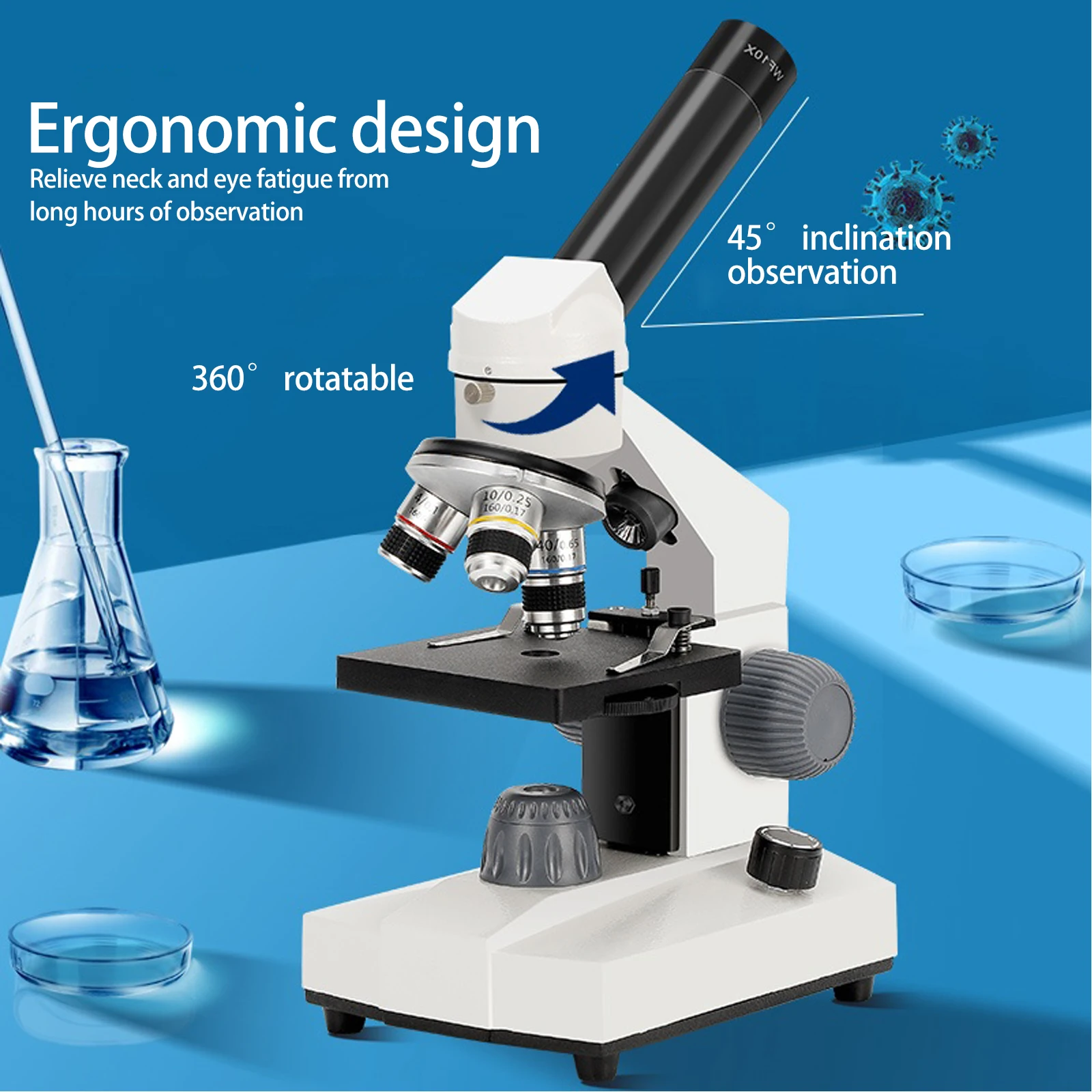 Microscope for Adults Kids, 40X-1000X  Compound Microscope , Microscope for Students Home School Lab