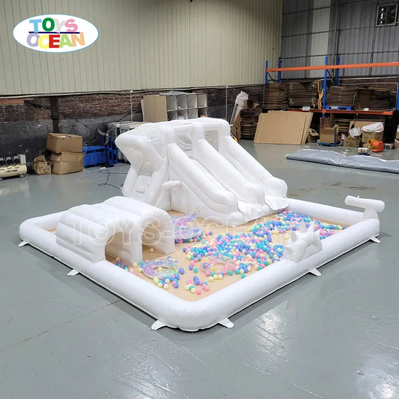 White Toddler Inflatable Splash Pad Waterpark Obstacle Course Bounce House With Slide Soft Play Waterpark Splash Pad for Kids