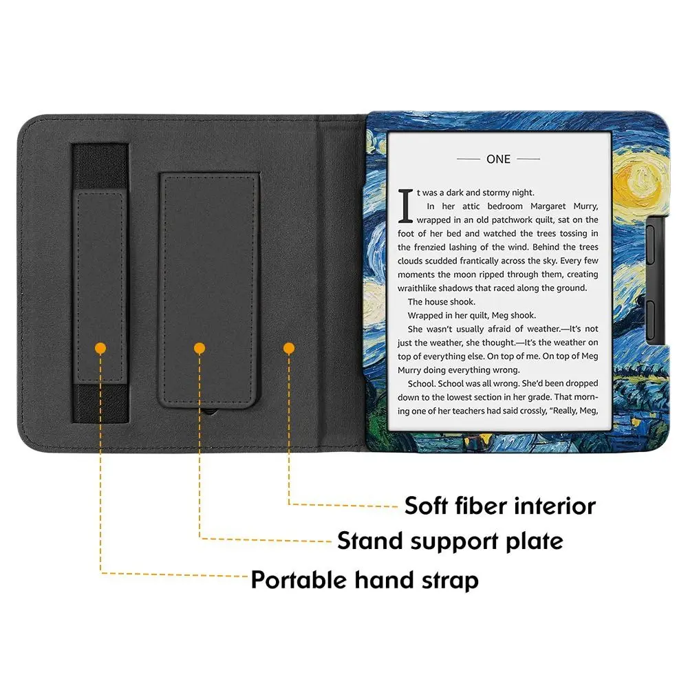 Hand Support 7 inch eReader Case Auto Sleep/Wake PU Leather Protective Shell Anti Scratch for Rakuten KOBO Libra Colour 2024