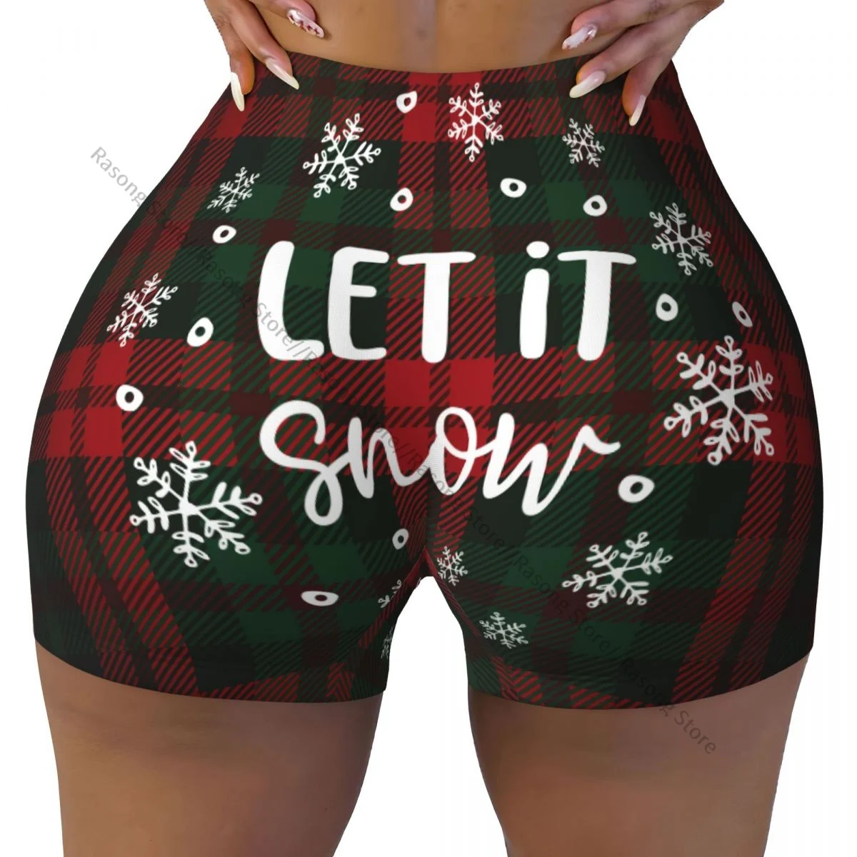 Women Yoga Shorts Let It Snow Christmas Tartan Workout Shorts Fitness quick-dry Ladies Yoga Gym Running Short Pants Sportswear