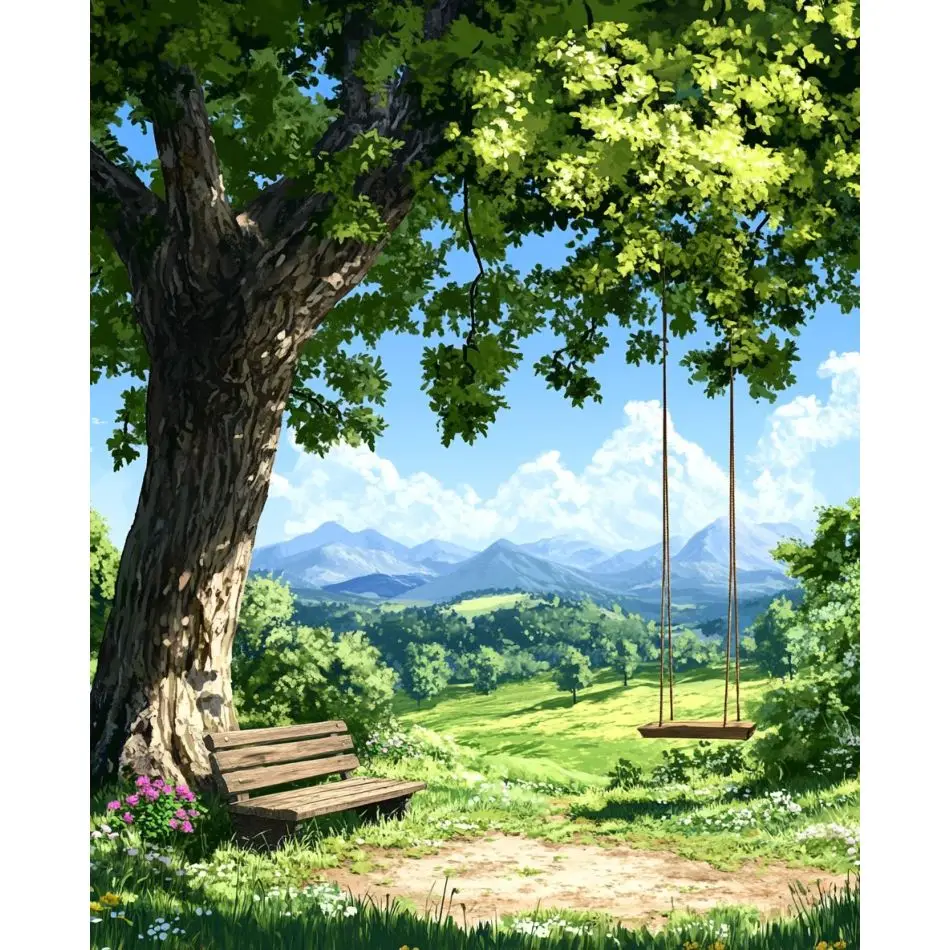 RUOPOTY Swing Under The Tree 5d Diamond Painting Home Wall Decor Diamond Painting Kits For Beginners Landscape Full Round Abstra