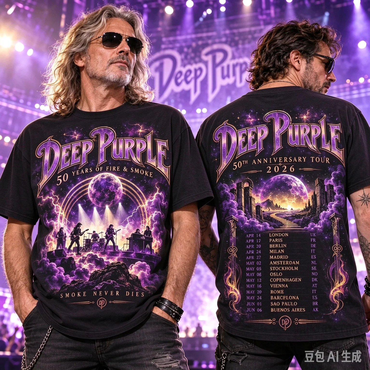 Deep Purple 50th Anniversary Tour 2026 Double Sided T-shirt Men Women Rock Band Concert Graphic Cotton Short Sleeve T Shirt