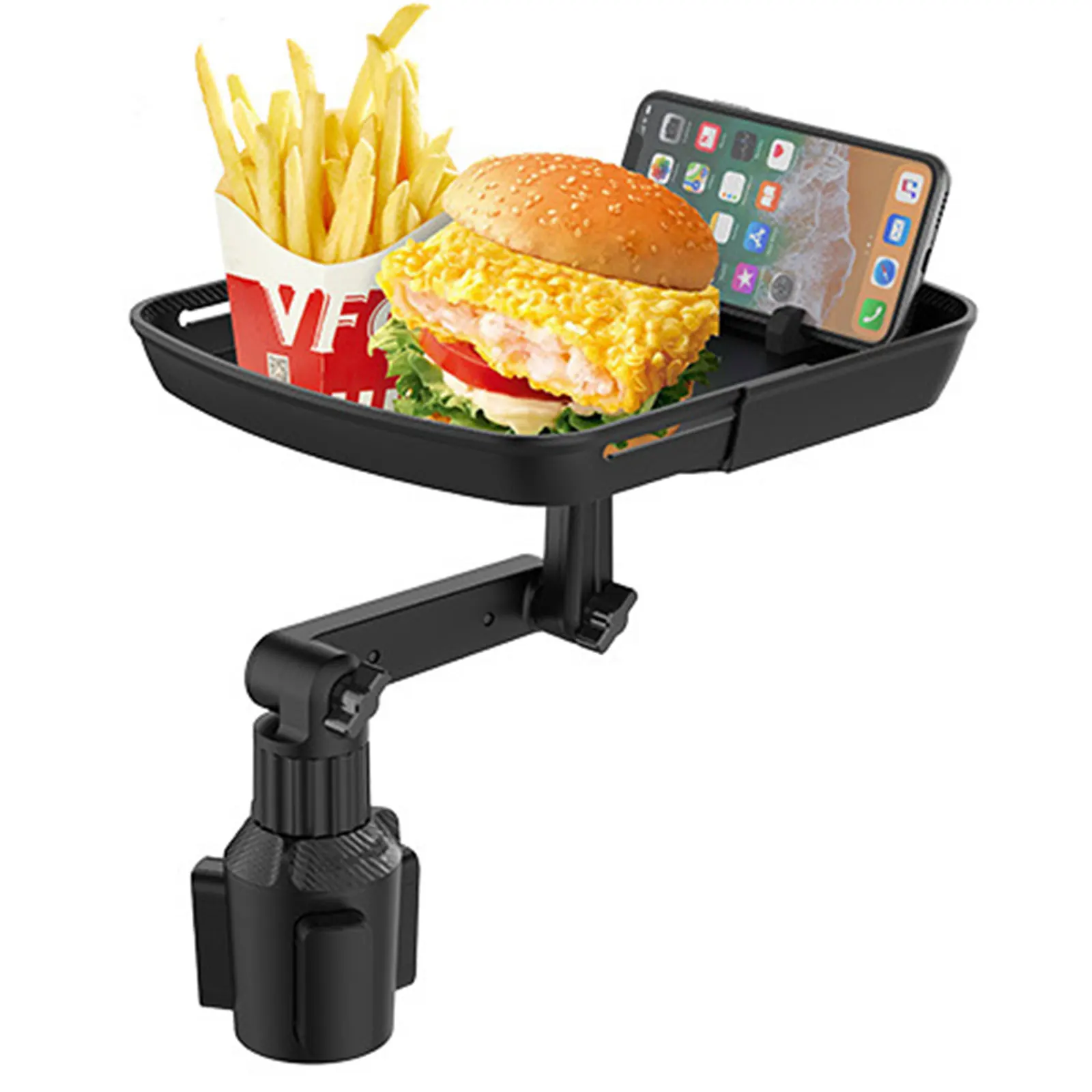 Cup Holder Expander Table Adjustable Car Tray Table Food Drink Phone Snack Tray With 360Rotating Table Adjustable Base Car Parts