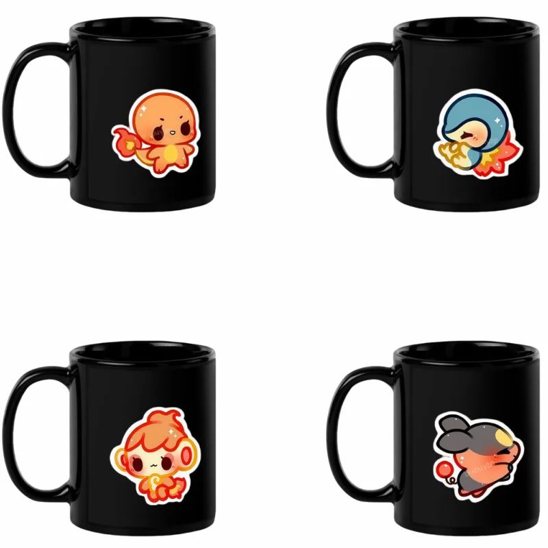 Caneca de Casal em Cerâmica Preta para Fãs de Anime: Cyndaquil, Tepig, Chimchar, Pignite, Fennekin, Flareon, Litten – Presente de Aniversário