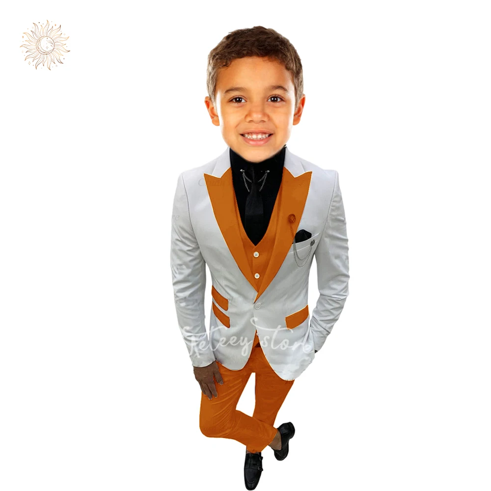 

Boys 3 Piece Wedding Suits Lapel Blazer Jacket Vest Pants Classic Tuxedo Morden Fit Toddler Dress for Boys