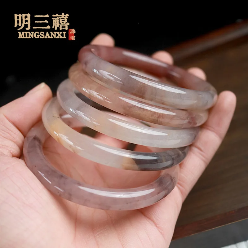 

Natural violet without glue injection, gold-threaded round bar , jade bracelet supply