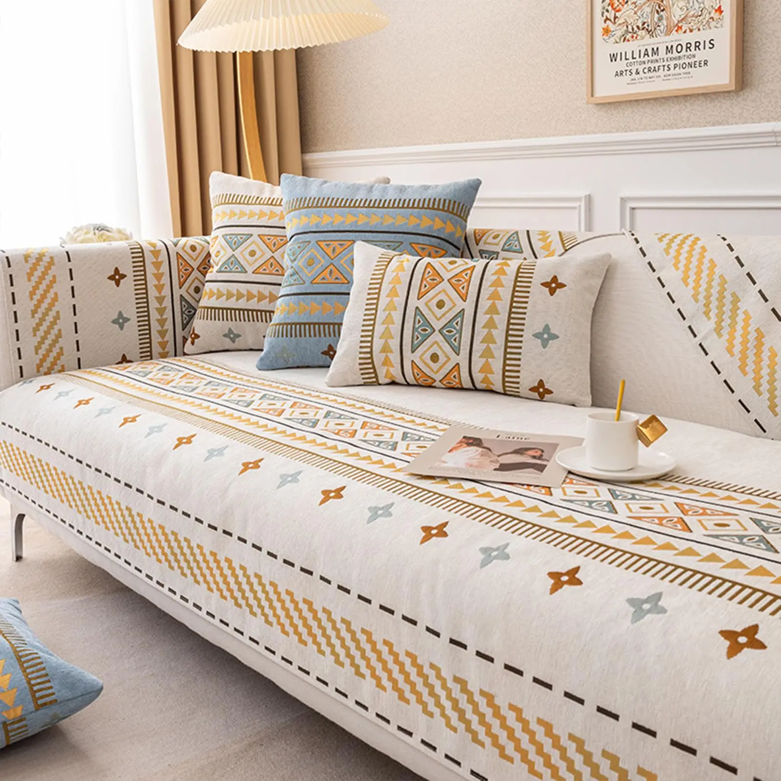 Boho Chenille Anti-Scratch Waterproof Sofa Cover Pet-Friendly Non-Slip Breathable 3-Seater Love Seat Couch Protector for Home Li