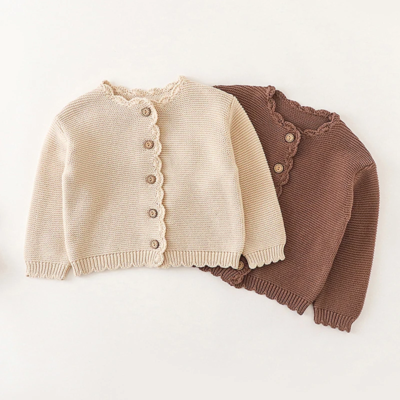 2025 New Autumn 0-3Yrs Children Clothes Infant Baby Girls Knitting Cardigan Long Sleeved Solid Color Newborn Baby Girls Sweater