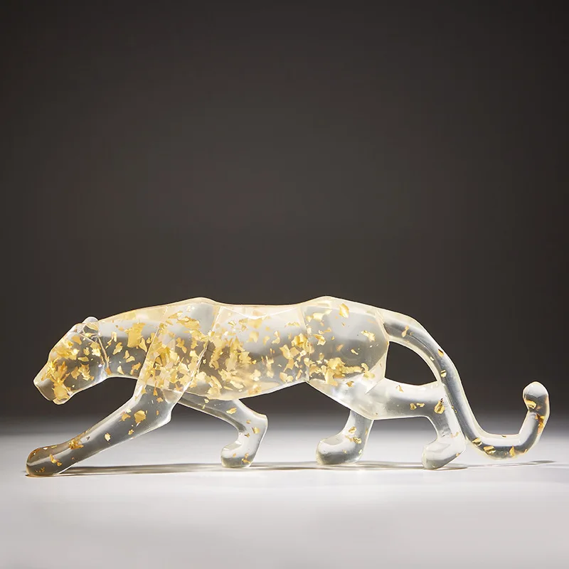 Gold Leopard Print Resin Decoration, Office Desk Sculpture Crafts, Home Living Room Desk Sculpture Decoration