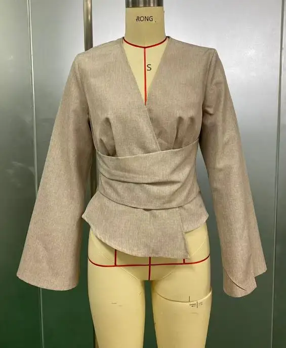 2025 موضة جديدة أنيقة عادية الخريف مثير البلوز قميص طويل الأكمام أعلى العميق الخامس الرقبة الملابس النسائية