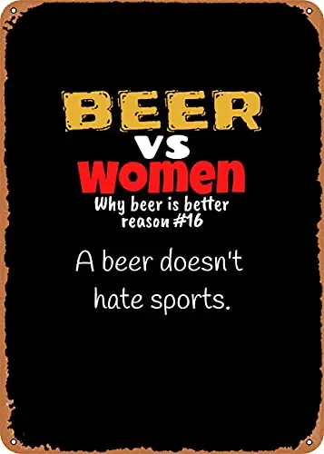 Beer Vs Women Sports Vintage Look Metal Sign Patent Art Prints Retro Gift 8x12 Inch