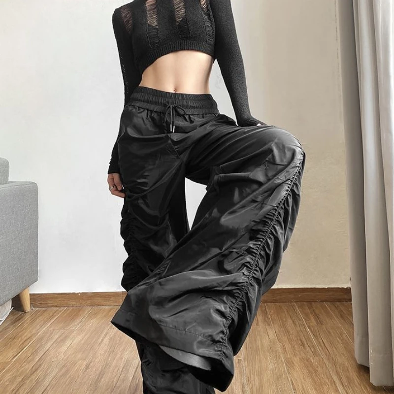 Ulzzang High Waisted Pants Women Spring Fashion Folds Drawstring Holiday Youths Street Wear Harajuku Mopping Trousers Hip Hop