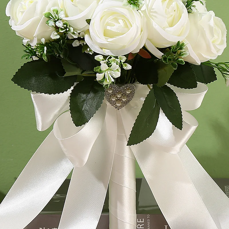 Buquê de flor artificial para madrinhas, Buquê de casamento nupcial, Rosa artificial branca, Decoração Home, 1 buquê