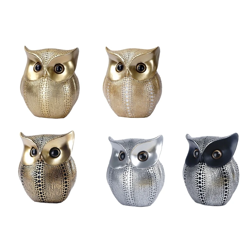 367A Owl Statue Ornament with Dots Pattern Tabletop Resins Animal Figurine for Shelf and Mantels Display Gift for Collectors