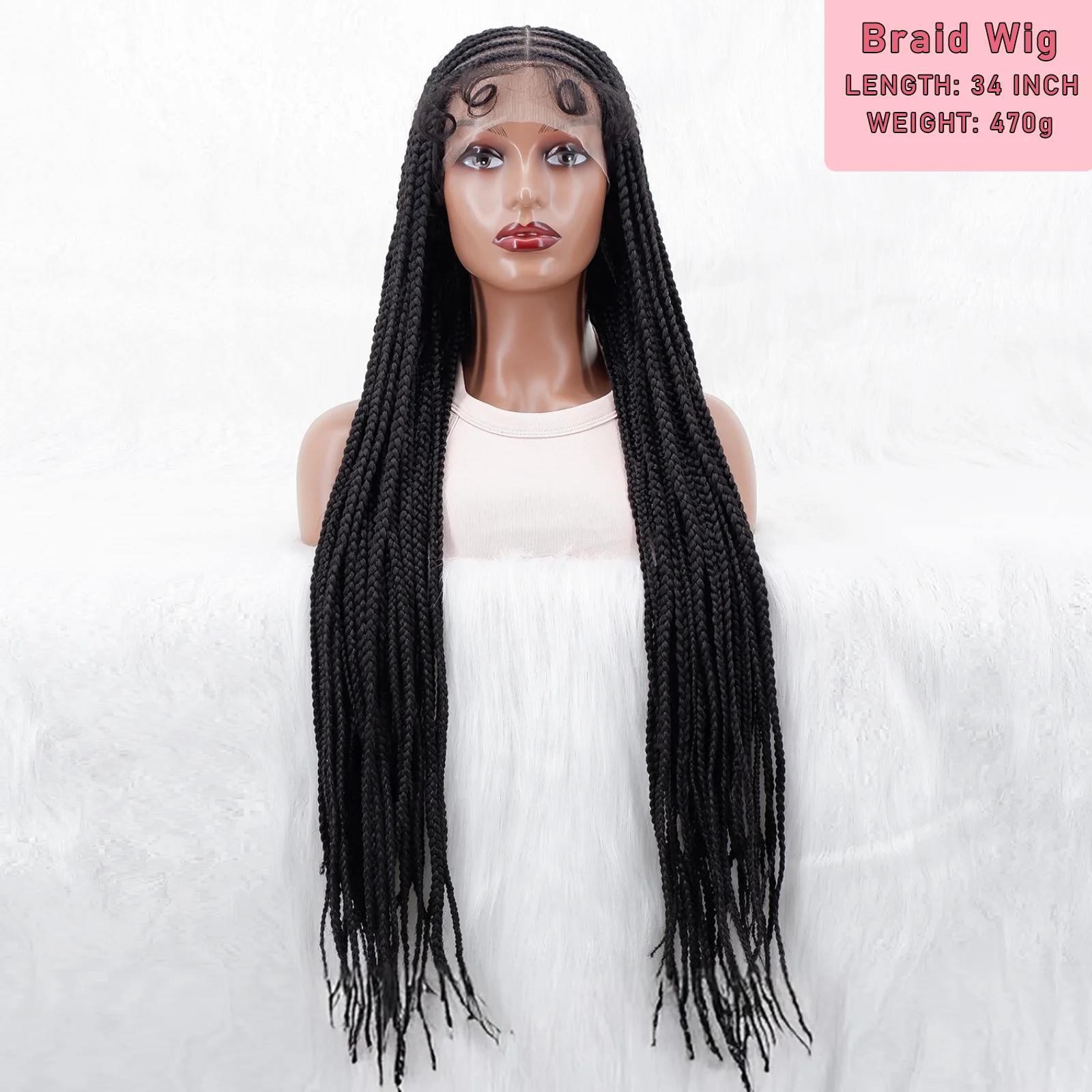 Lace Front Cornrow Braided Wigs 34inch Synthetic Knotless Braided Lace Wig with Baby Hair Hand-tied Braids Wig For Black Women